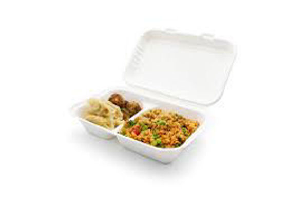 Picture of 2 COMPARTMENT BAGASSE COMPOSTABLE MEAL BOX 9X6 (250)
